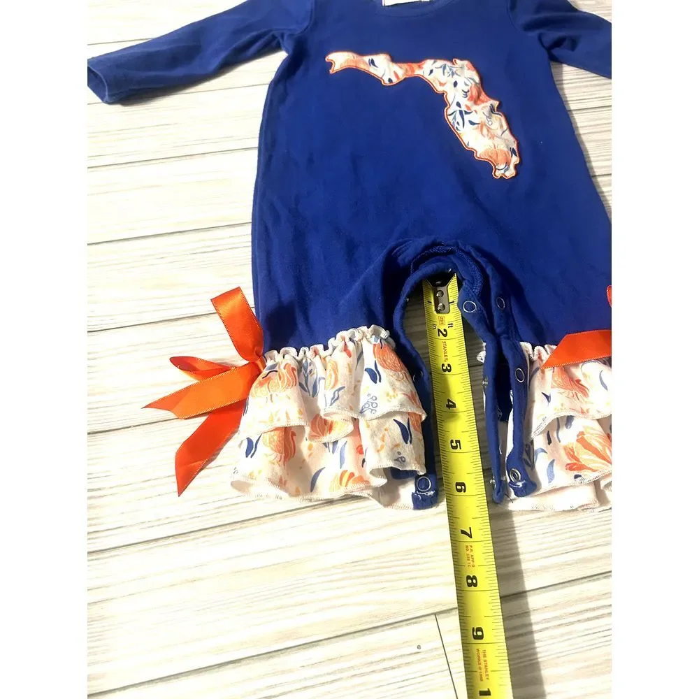 marie nicole clothing ruffle romper Florida floral orange blue Gators 3-6 months